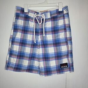 Hollister Men’s Blue Plaid Swim Trunks-Size M